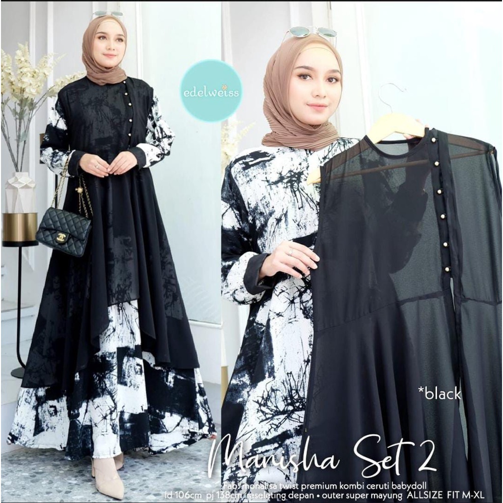 MANISHA SET 2 MAXY GAMIS MONALISA PREMIUM CERUTTY BABYDOLL OUTER TERPISAH TERBARU KEKINIAN// MANISHA