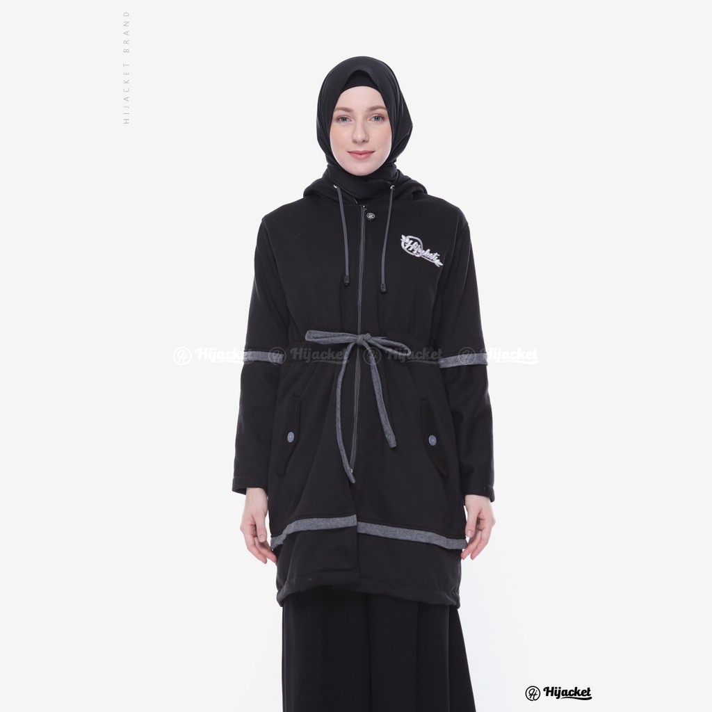 Hijacket Original Aurelia Hijaket Jaket Jacket Wanita Muslimah Jaket Hoodie Cewek Jumbo Murah Terbaru Jaket Hijaber-BLACK