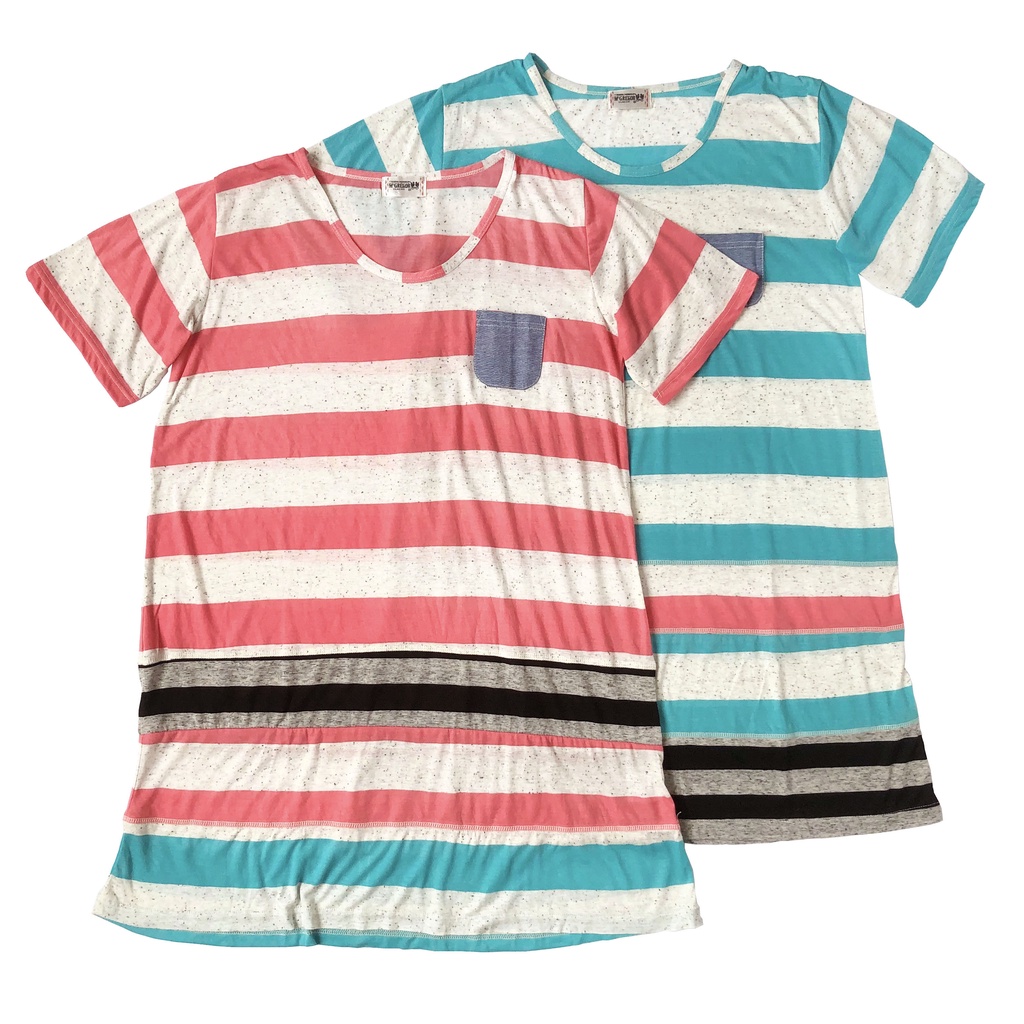 DRESS MIDI KAOS GARIS PINK HIJAU TOSCA KOREA IMPORT