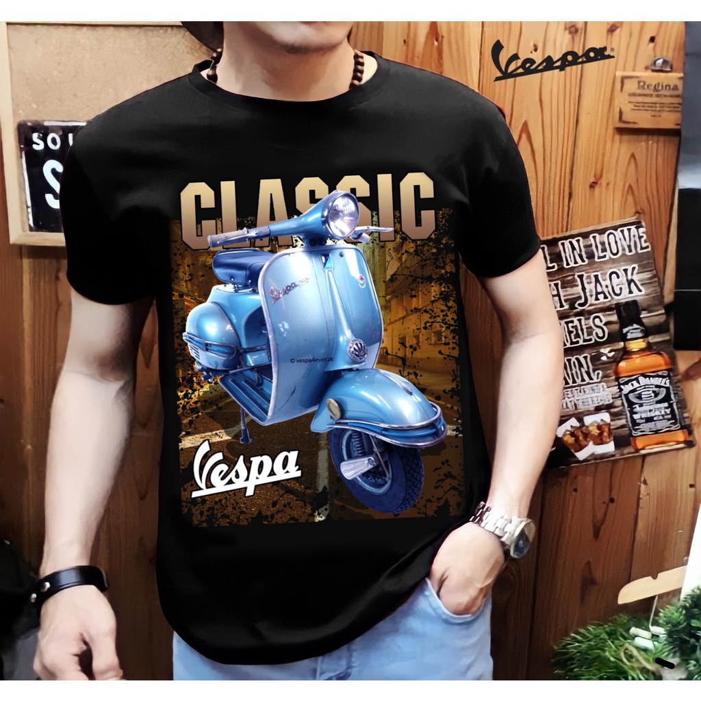 Kaos Distro Pria Lengan Pendek / Gambar Vespa black / Shalch Trendy