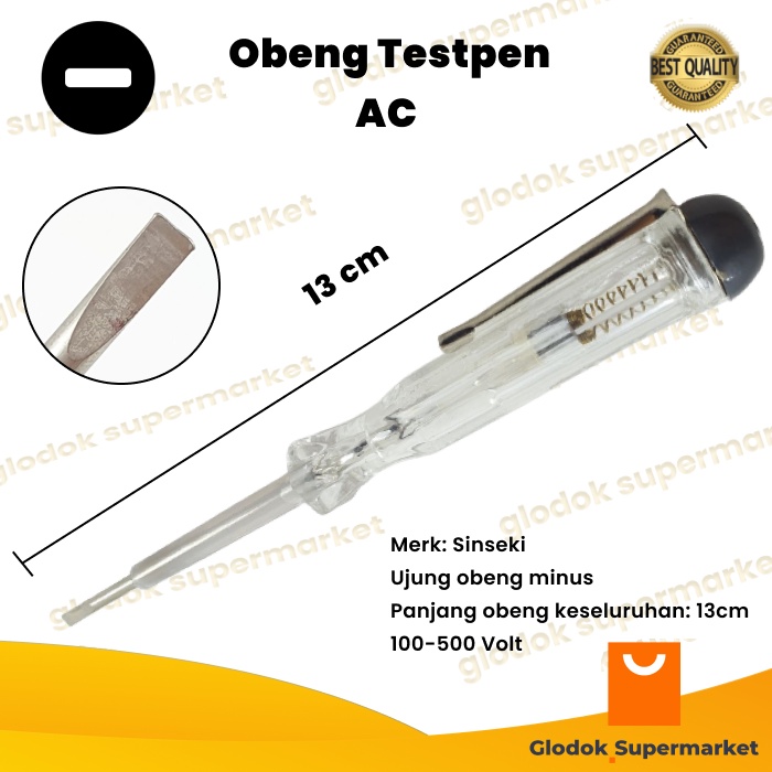 Obeng Testpen AC Sinseki Tespen 100-500 Volt Panjang 13cm