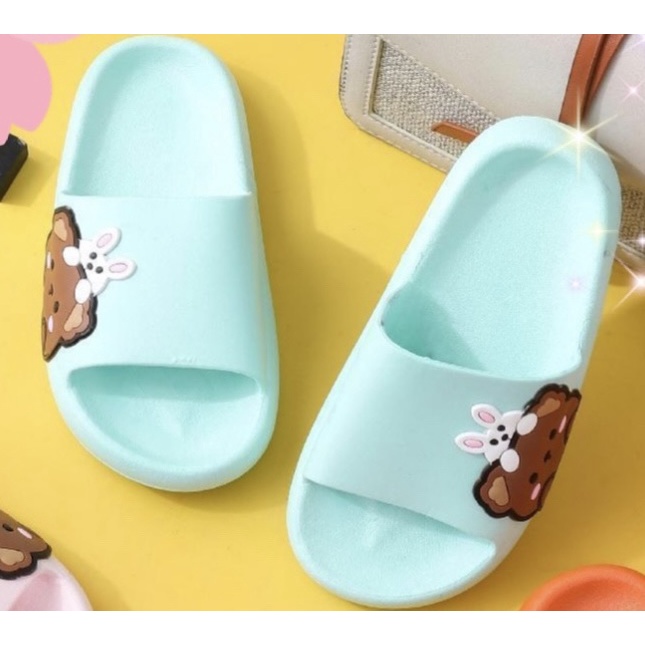 [NEW] Sandal Slop Jelly Anak Remaja Cewek Simple Bunny Bear Beruang Brown Lucu Cute Cantik MGR Mokaya Balance (2228)/Size30-35