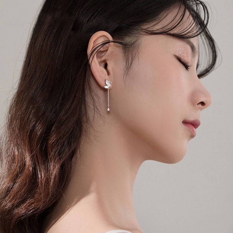 XiaoboACC Anting Tusuk Gantung Desain Kupu-Kupu Hias Zircon Gaya Korea Untuk Wanita Butterfly