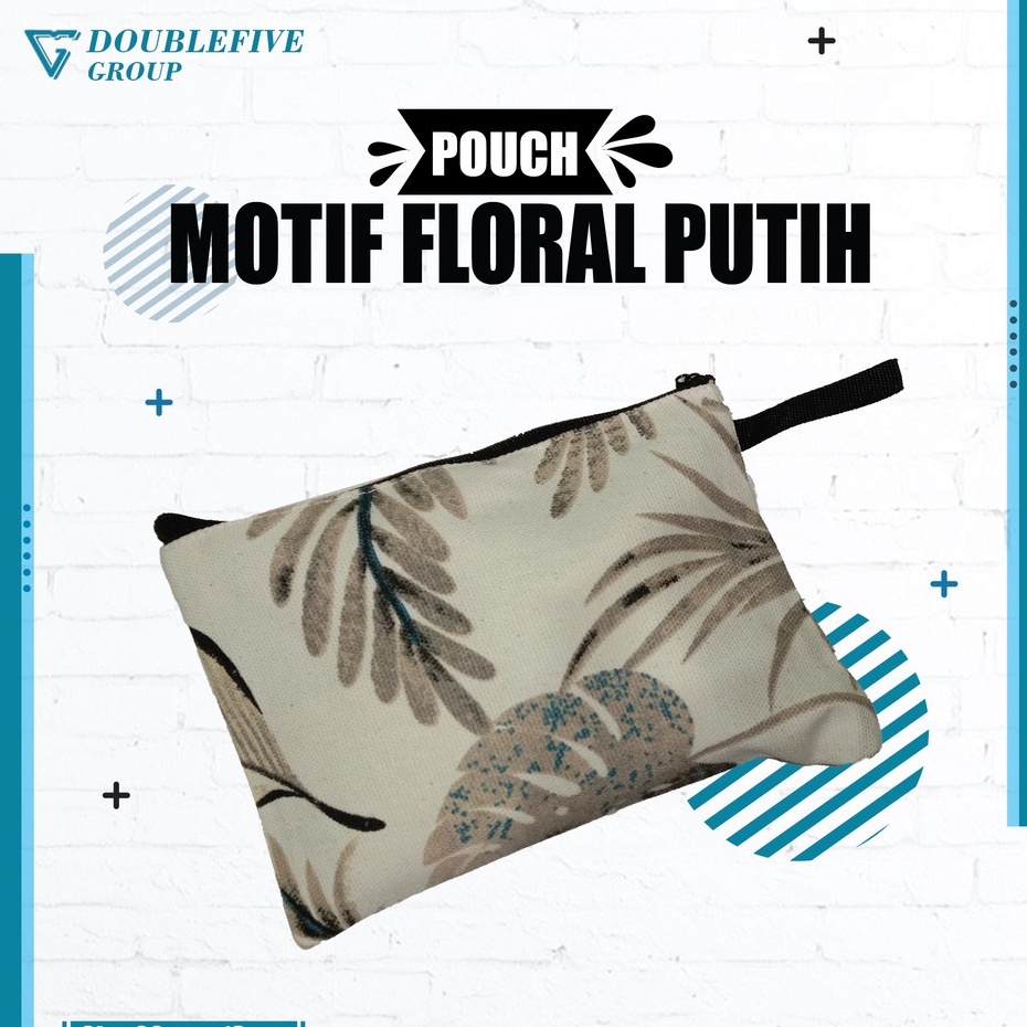 Pouch Kosmetik Souvenir Dompet kanvas Murah uk 20 x 13 Kanvas Motif Floral putih