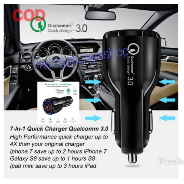 Charger Mobil QC3.0 Dual USB Fast Charging Qualcomm Quick Charger 12-24V