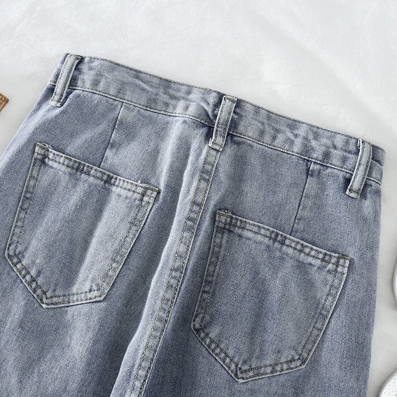 Jeans Rawis Highwaist Straight Loose  Korean Style Dengan Warna Biru Celana Wanita