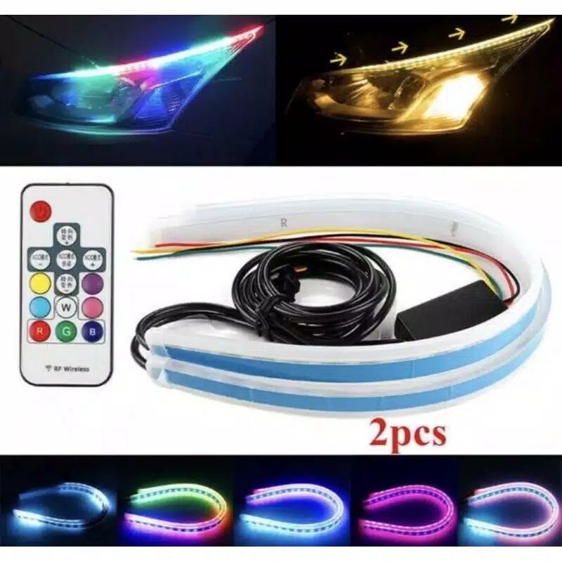 lampu alis rgb drl flexibel slim rgb remote rubah warna 30cm 60cm nmax pcx mobil lexi adv semua motr