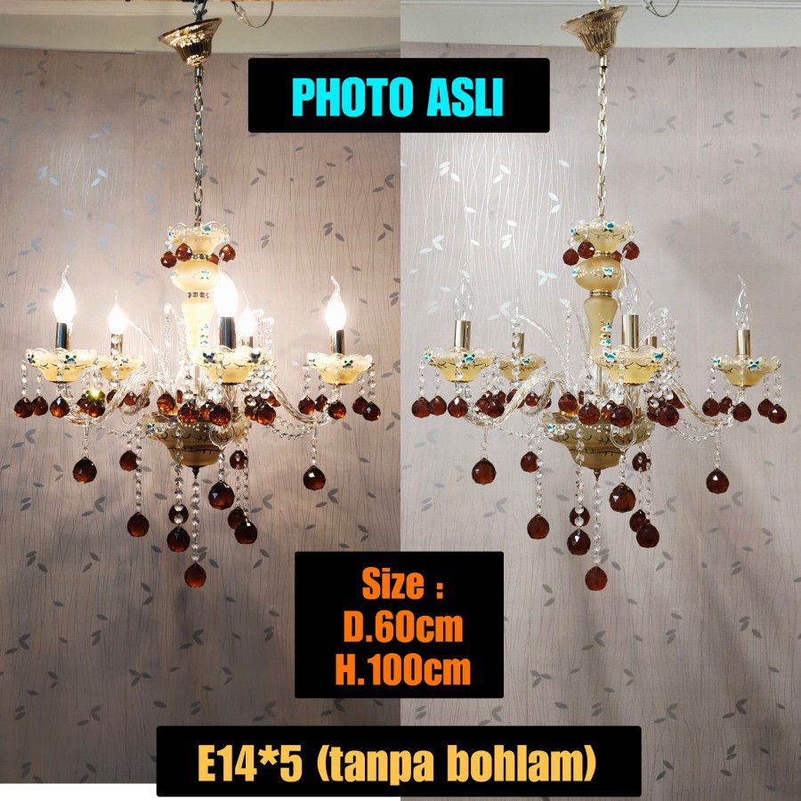 Lampu Gantung Lilin Kristal 5 Lampu
