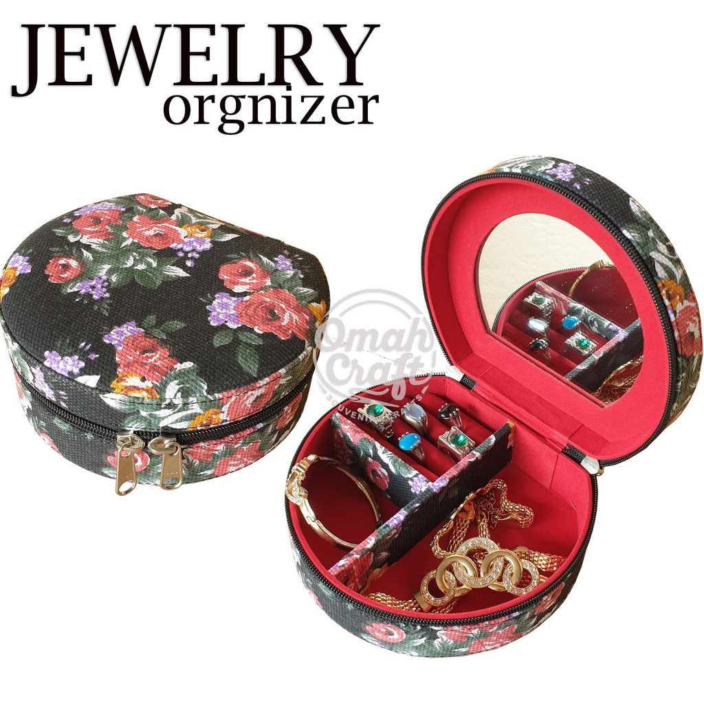 Black Flower Mini Jewelry &amp; Accesories Kotak Perhiasan + Cincin Kalung Gelang