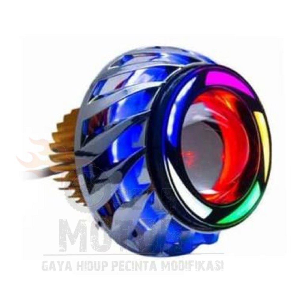 LAMPU DEPAN PROJIE V5 SABIT BESAR BOHLAM LED LONG STAY FLASH HEADLAMP ANGEL KIPAS RAINBOW RUNING4208 motor