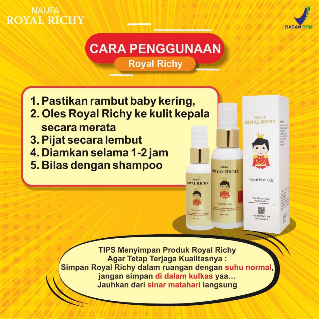 Paket 10 Botol Naufa royal Richy- Minyak Kemiri Rambut Bayi Lebat & Hitam Berkilau Cegah Timbulnya Ketombe Isi 60ml-5