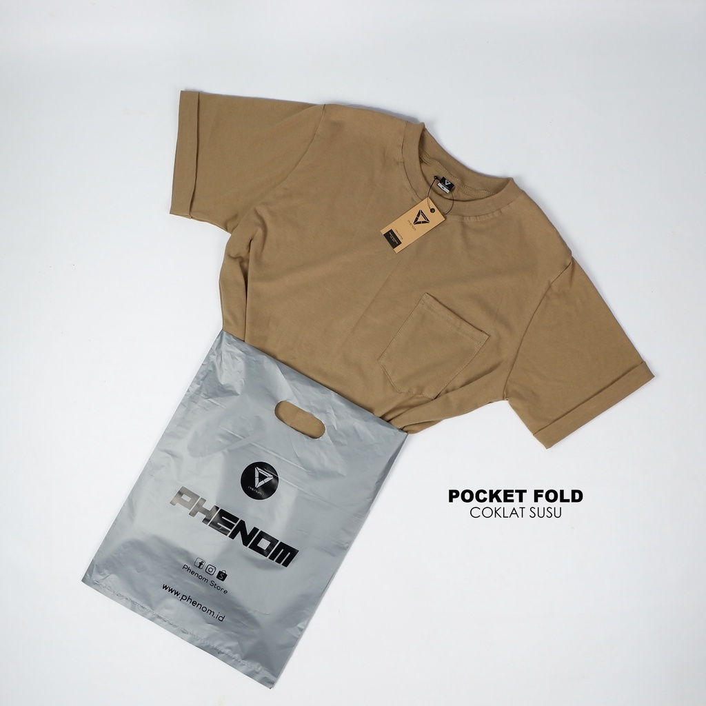 Kaos Polos Pocket Fold Cotton Lengan Pendek Pria/Wanita Phenom