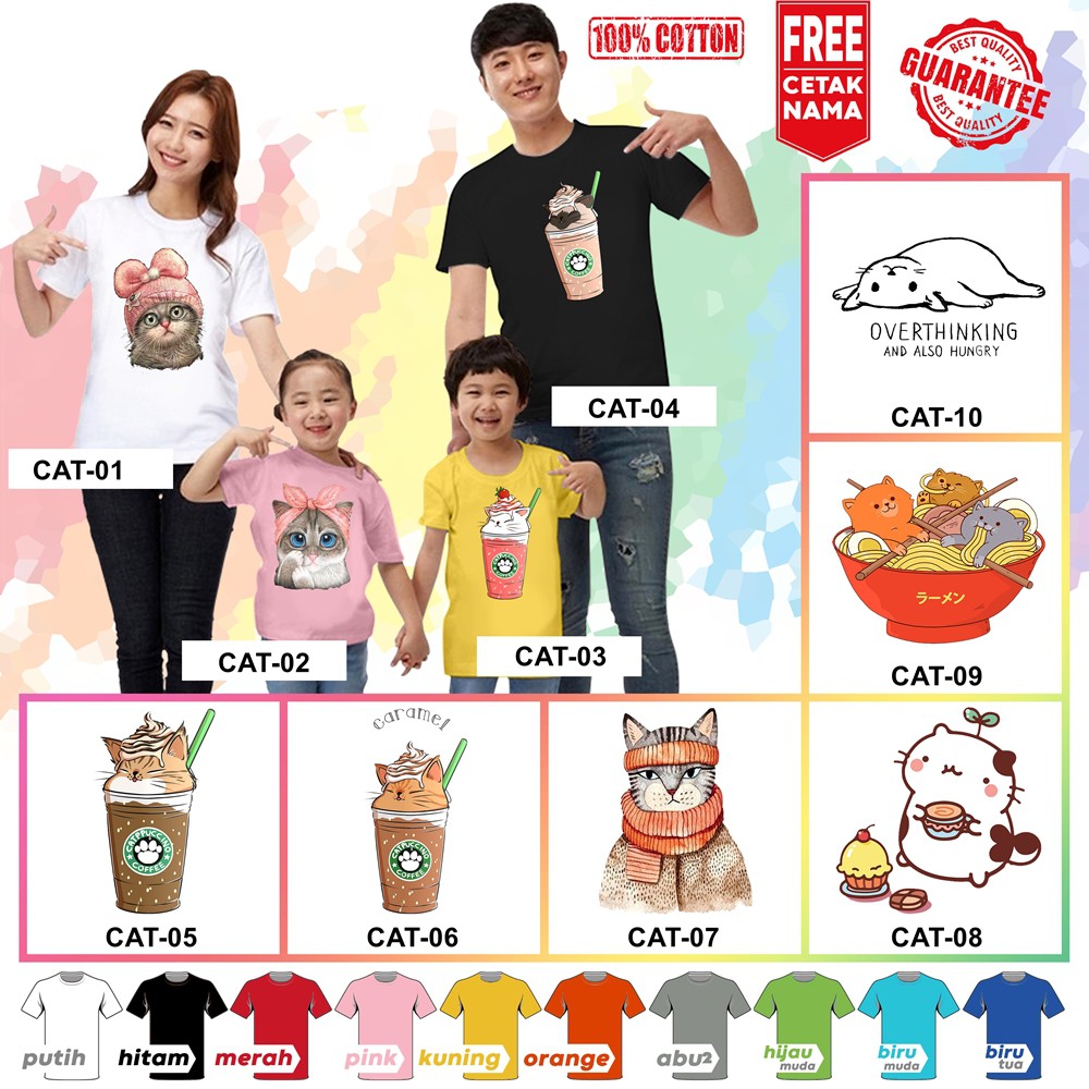 [FREE NAMA!!] Baju Kaos ANAK DAN DEWASA CAT KUCING MEONG BANYAK MOTIF