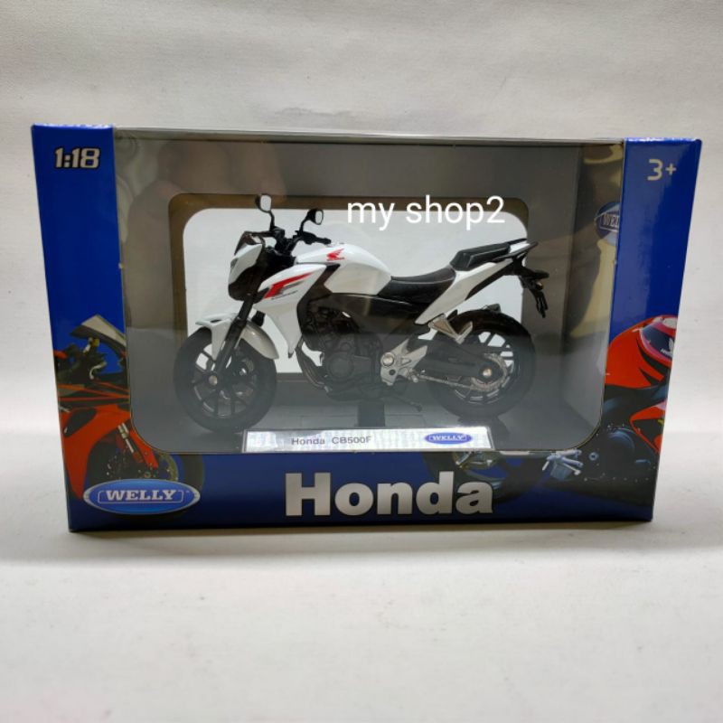 Welly diecastSkala 1:18Motor Honda CB500FBody diecast campur plastik Ada baseplate