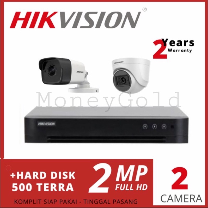 PAKET CCTV HIKVISION 4CHANNEL 2KAMERA 2MP TURBO HD + HARDISK 500GB