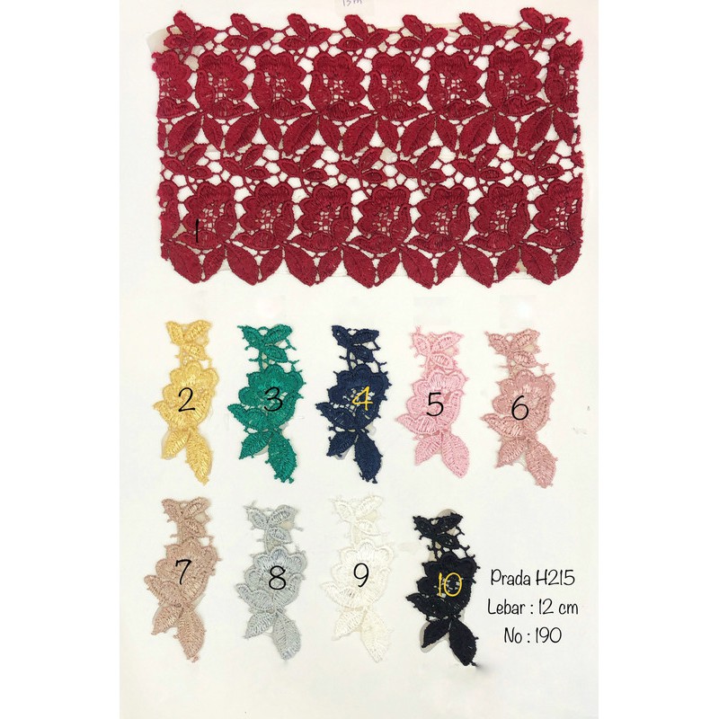 Prada H215, Renda Baju, Renda Bordir, Renda Giper, Renda Katun, Lebar 12 cm