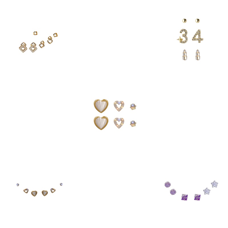 6-piece set Dari Anting-Anting Bunga Cinta Kecil mini Mengkilap Aksesoris fashion Korea Wanita