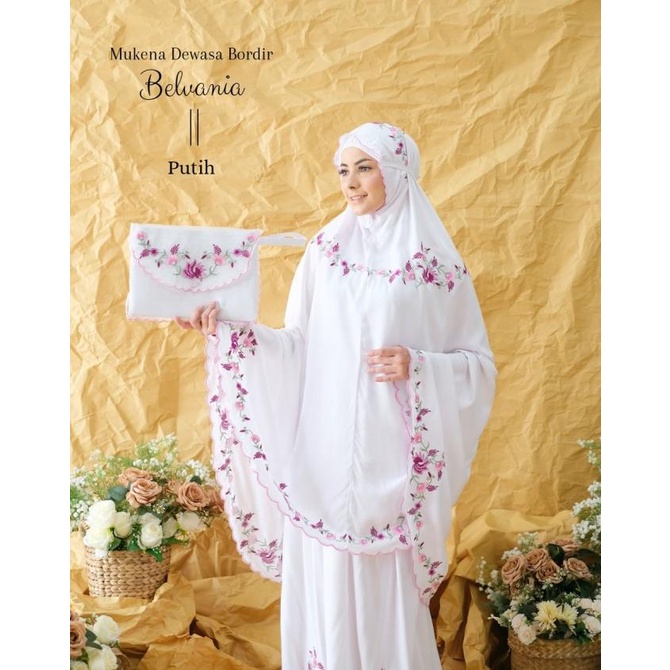 Mukena Dewasa Bordir Belvania Putih