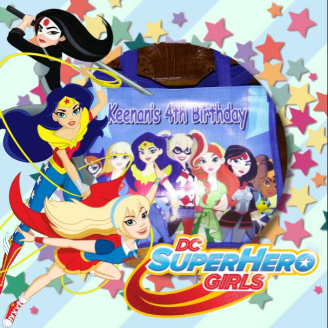 

Goodie Bag Custom Tas Souvenir Tangan Ulang Tahun Ultah Promosi Mattel DC Superhero Girls Ukuran D
