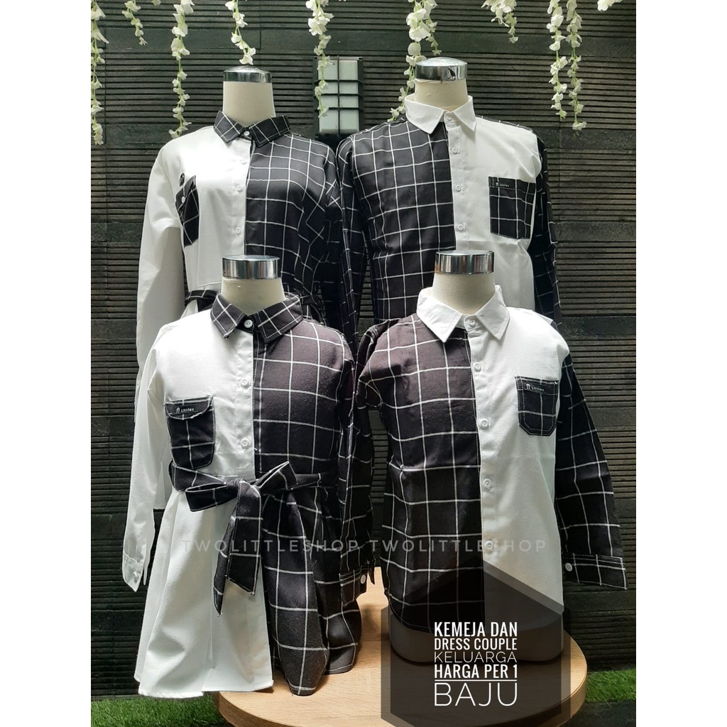 kemeja dan dress katun anak dan dewasa couple kelurga (harga 1 baju) KOMBINASI HITAM PUTIH