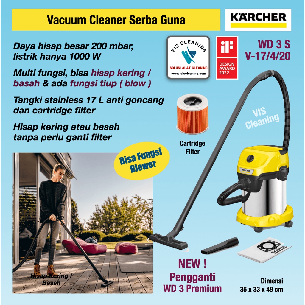 Vacuum Cleaner Karcher WD 3 S V-17/4/20 (Wet &amp; Dry 17 Liter)