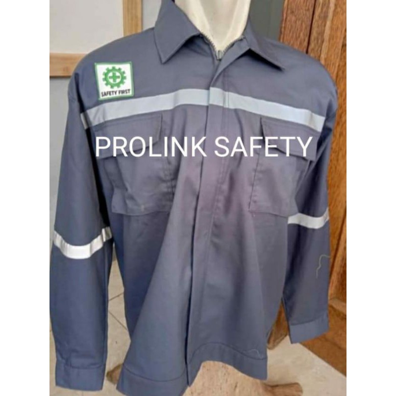 SERAGAM BAJU SAFETY ABU ABU RESLETING KAIN DRILL