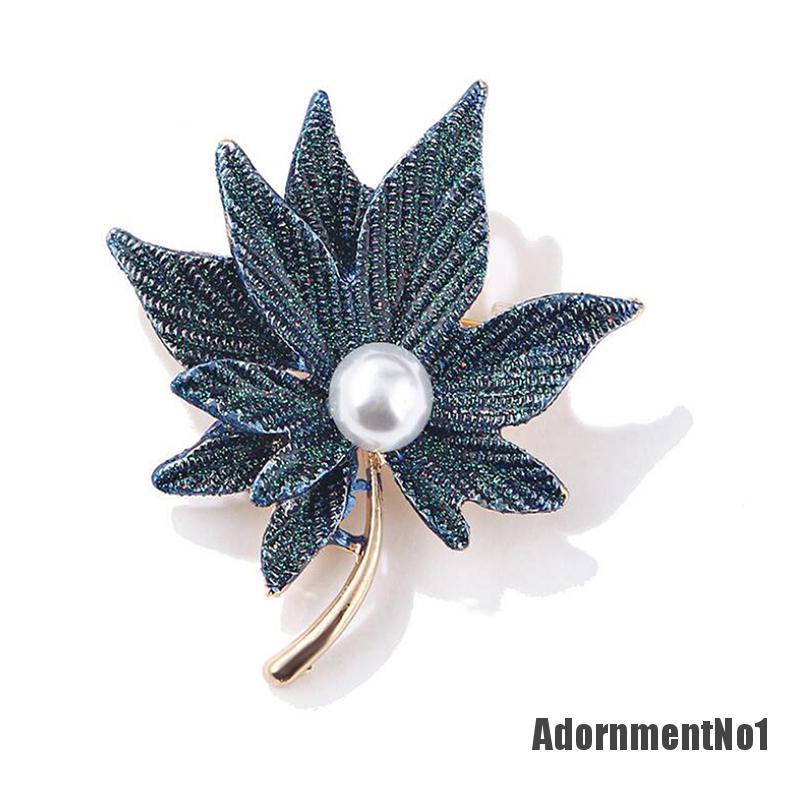 (Adornmentno1) Pin Bros Daun Maple Hiasan Mutiara Imitasi