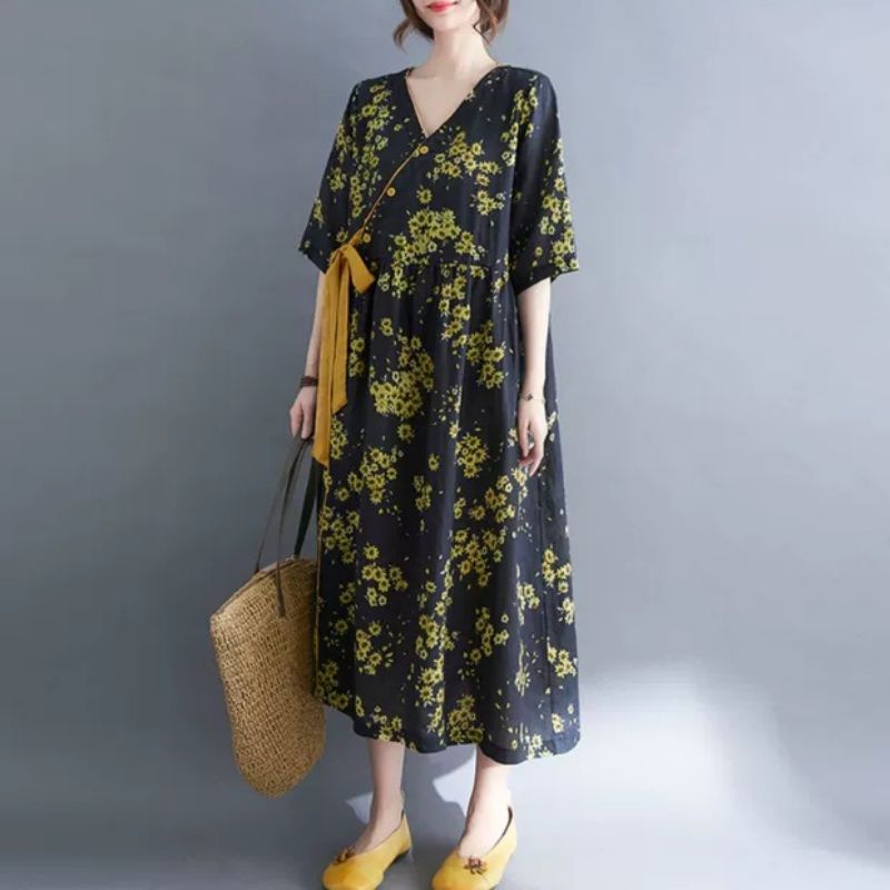 MDLV ~ 79009# Venezia Loose Dress Big Size Dress Flower Fashion Import