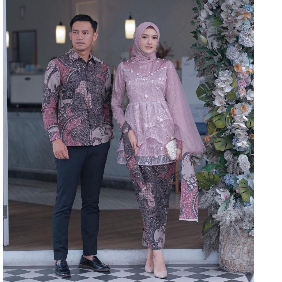 SHOPEE 8.8 Batik Couple Kebaya Mecca Dusty Modern Kebaya Tunangan Lamaran Baju Wisuda Batik Brukat T