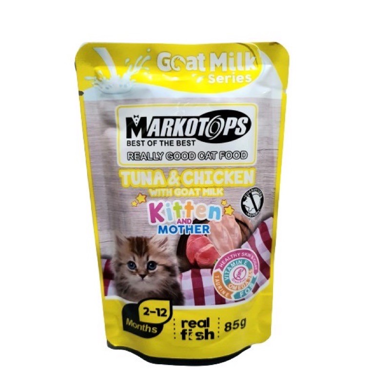 Markotops pouch SACHET 85gr goat milk susu mother kitten &amp; adult kucing makanan basah cat