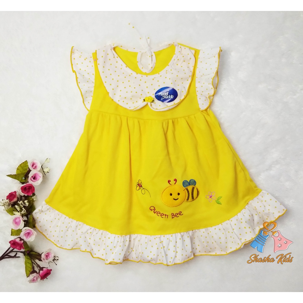 [L-018] Baju Bayi Perempuan/ Dress Bayi Perempuan Planet Kids cantik motif lucu 3-9 bln