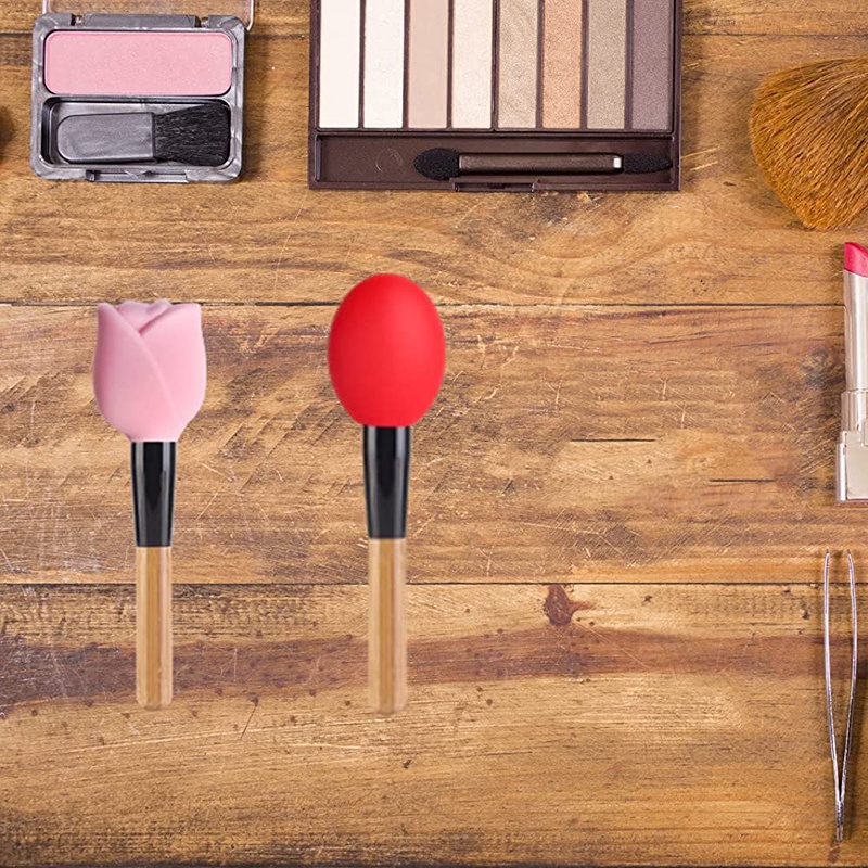 3 Pak Holder Pelindung Kepala Brush Makeup Bentuk Bunga Mawar 3 Ukuran Bahan Silikon Reusable Untuk Travel