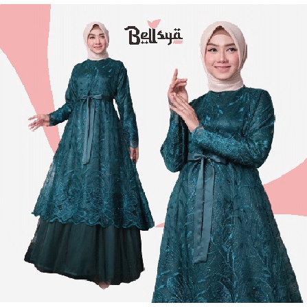 Dress Brukat Wanita Terbaru 2021 Modern Kekinian / Gamis Plisket MIX Burkat Long Dress Wanita / Baju