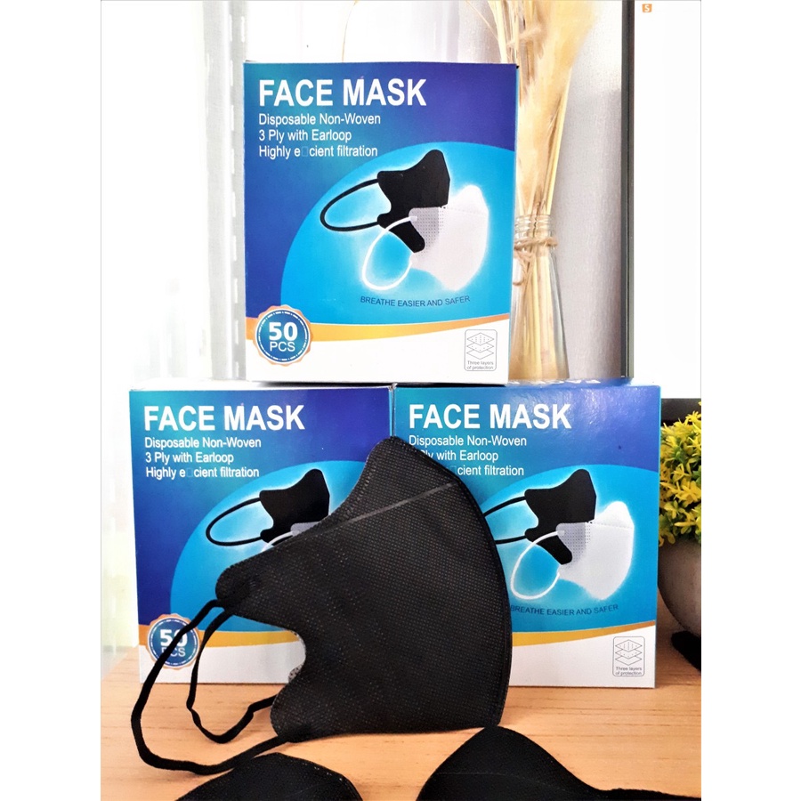 [MURAH] masker duckbill isi 50/ masker duckbill hitam / masker duckbill putih tali kuat dan elastis ada garis hidung