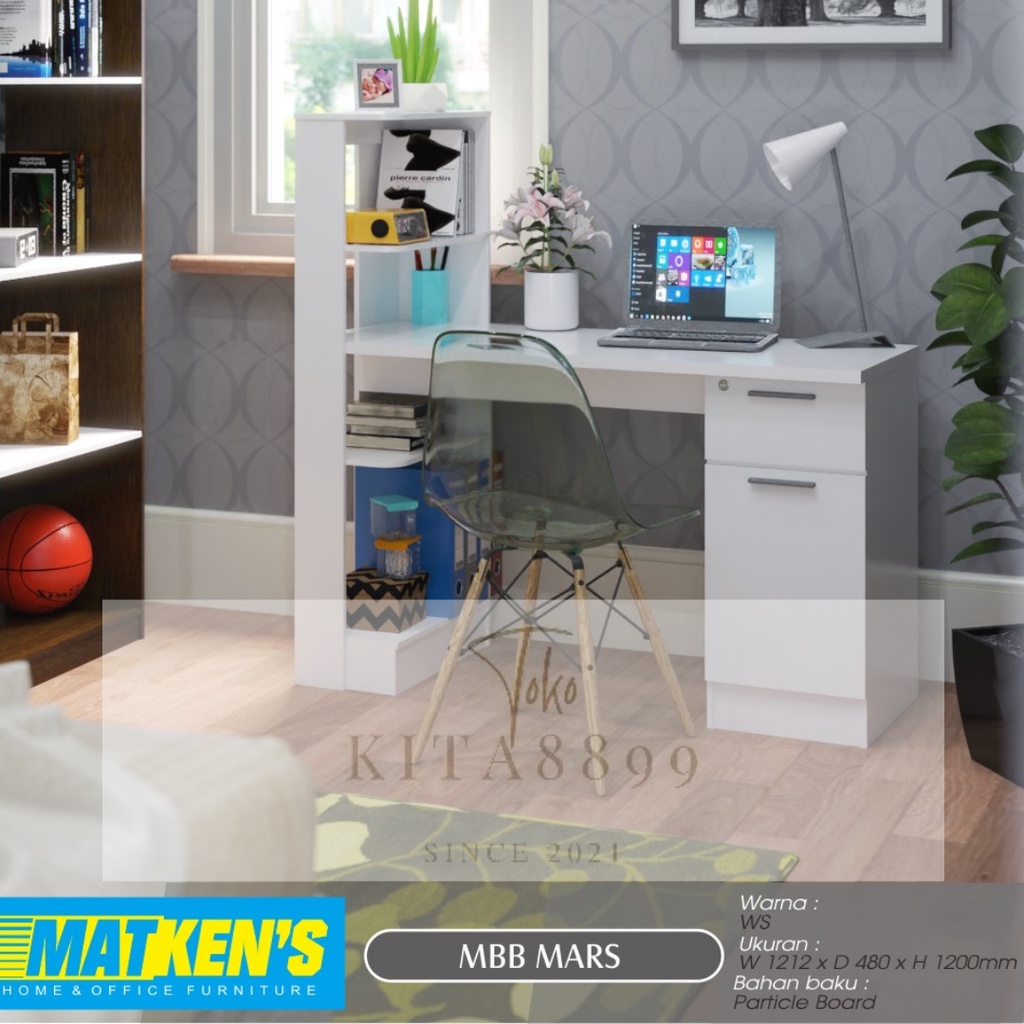 Meja belajar kerja MBB mars warna white solid