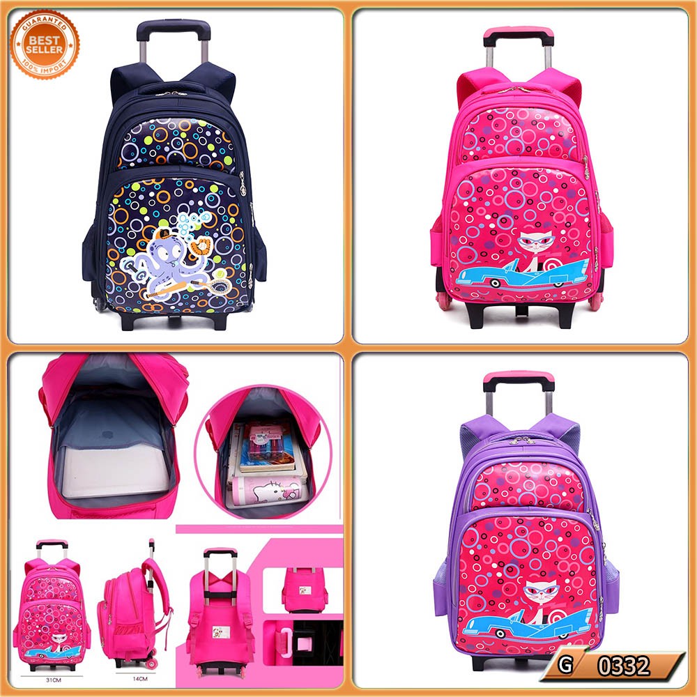 ⏩TBS⏪ G 0332 TAS RANSEL ANAK TROLI 6 RODA MOTIF TERBARU TAS SEKOLAH ANAK IMPORT FASHION BATAM