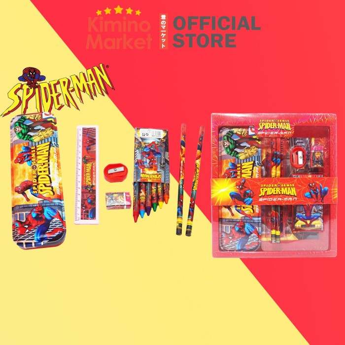 

Alat Tulis Set Spiderman Merah Kotak Pensil Penggaris Crayon Pewarna
