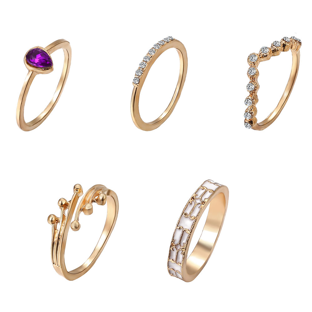 5Pcs/Set amethyst ring alloy women ring simple jewelry accessories