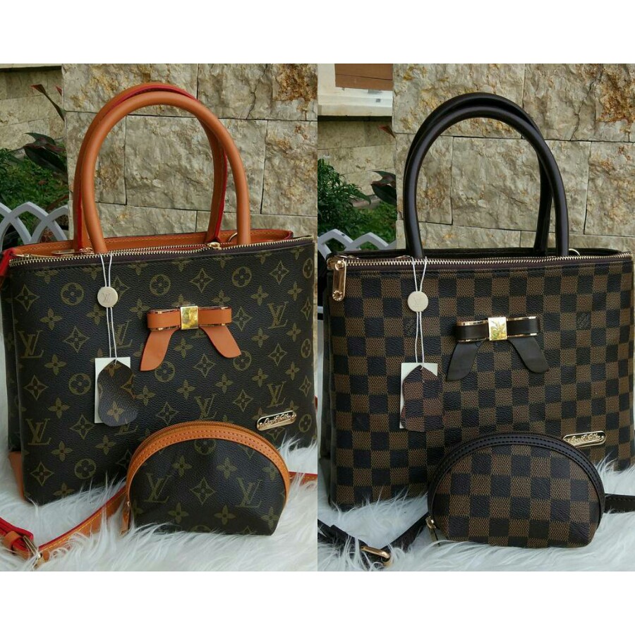 Terbaru Tas Kerja Wanta Branded LV Lois Vuitton Mono Damier Pita Set Dompet 30