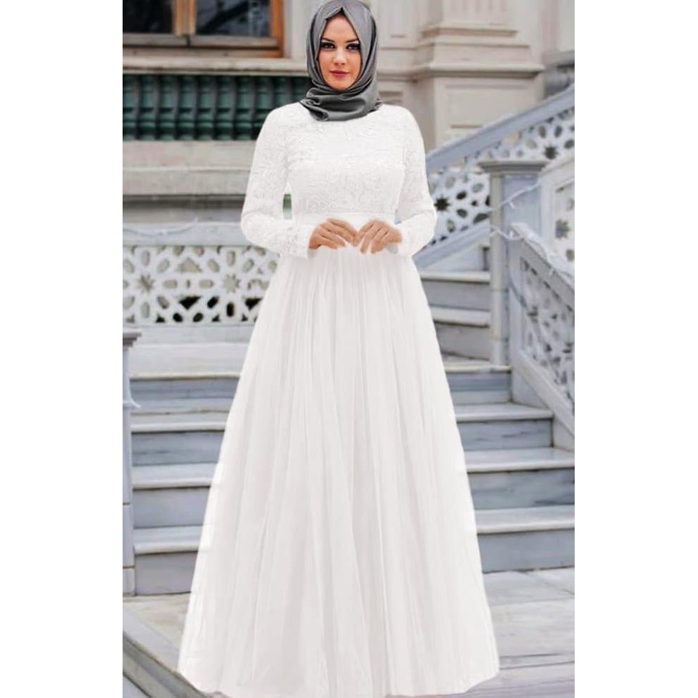 GAMIS PESTA BRUKAT PUTIH / GAMIS SYARI TERBARU PUTIH TRENDY
