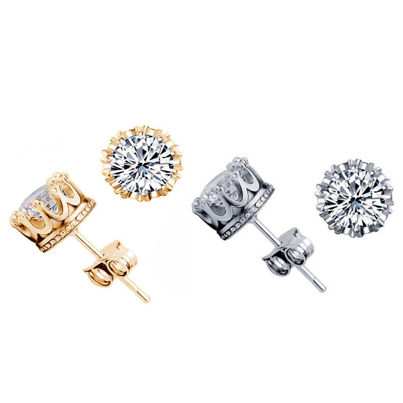 Anting Tusuk Sterling Silver 925 Desain Mahkota Hias Zircon Berlian Imitasi Gaya Korea Untuk Unisex