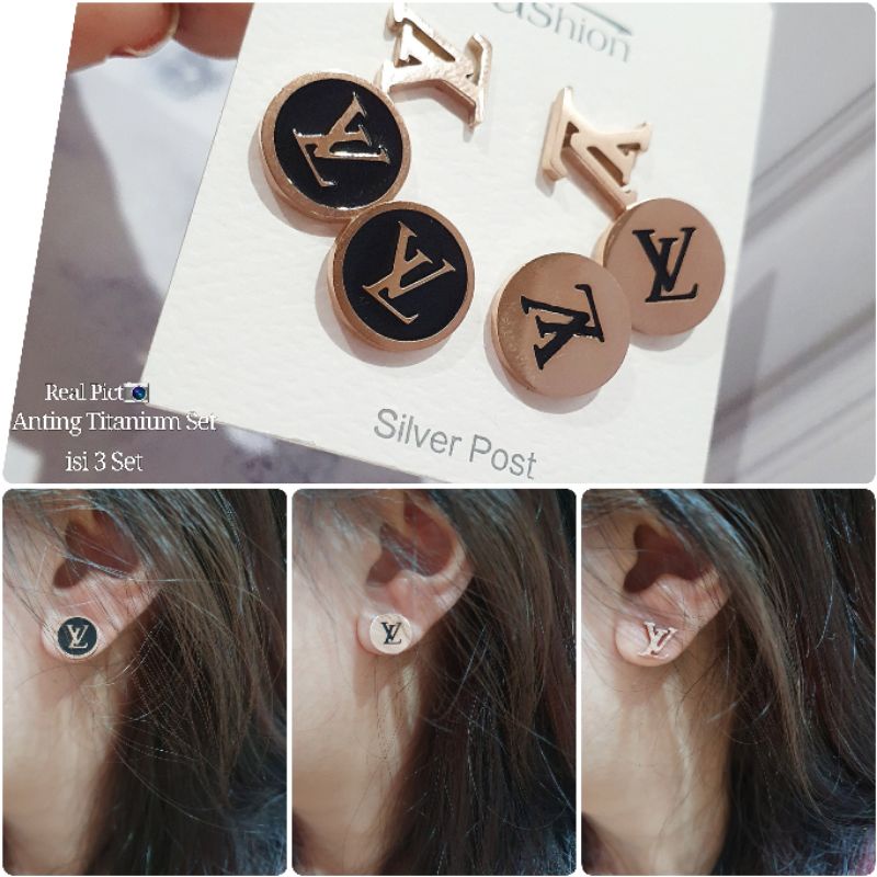 Anting Titanium isi 3 set Anting set Stainless steel asli anti karat anti alergi Premium Quality A2