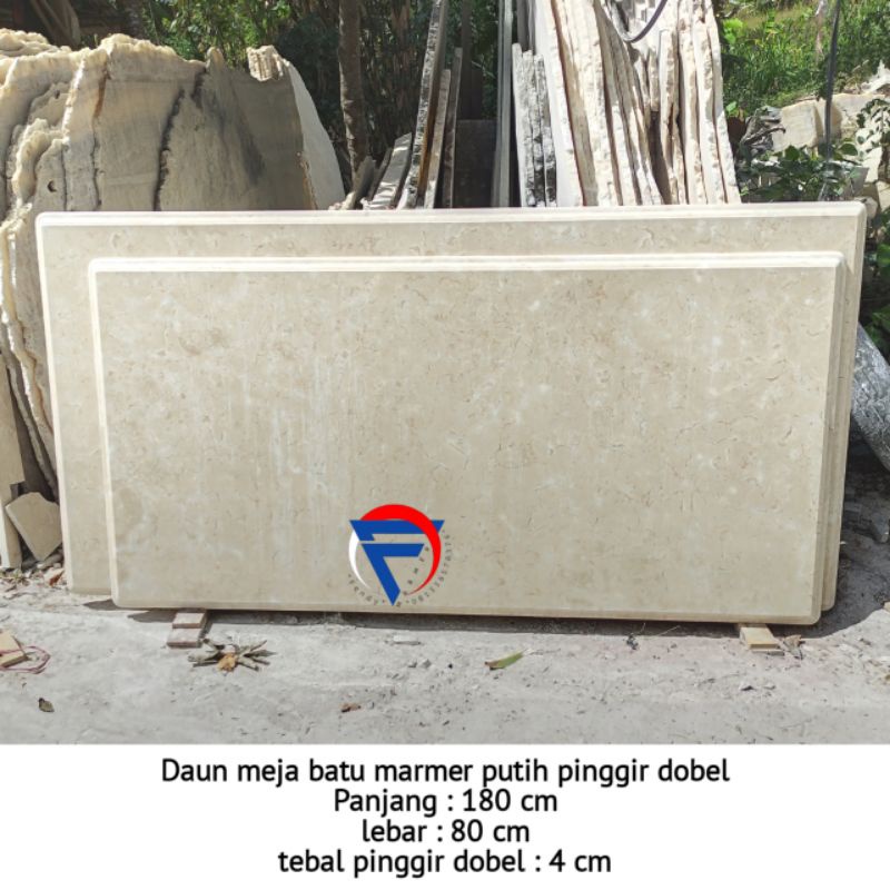 Top table/daun meja makan batu marmer putih pinggir dobel bevel 180x80