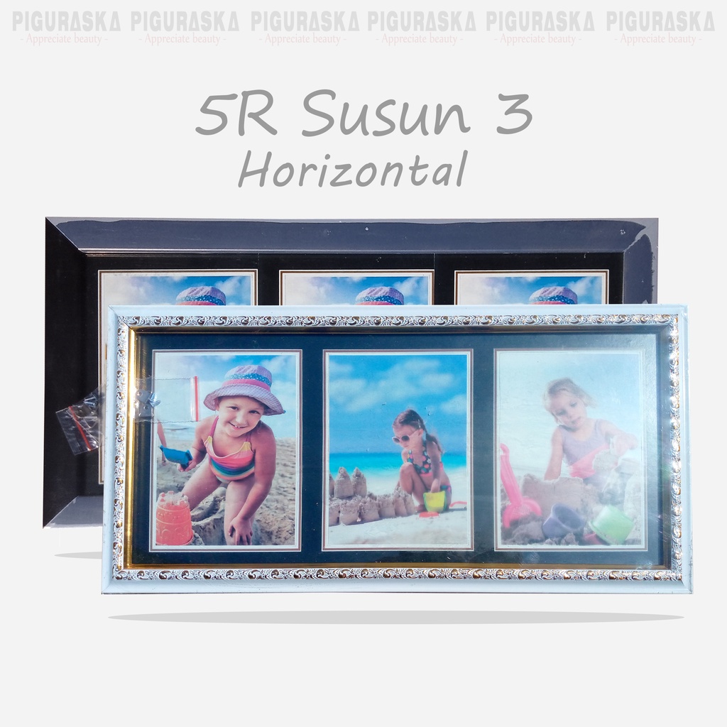 Bingkai Foto 5R Susun 3 Free Lapisan Kayu / Pigura Pajangan Dinding Gandeng 3 in 1 / Frame Foto Hori