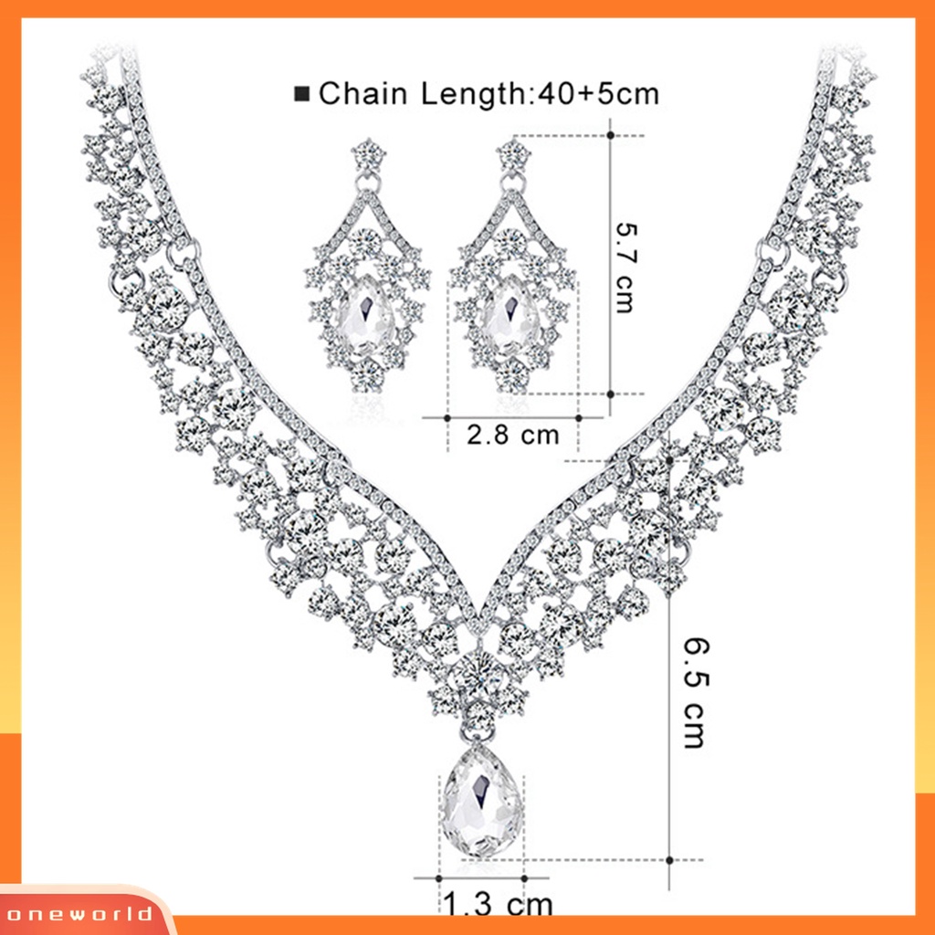 1 Set Kalung Choker Anting Kristal Berlian Imitasi Model Hollow Out Dapat Disesuaikan Untuk Pernikahan