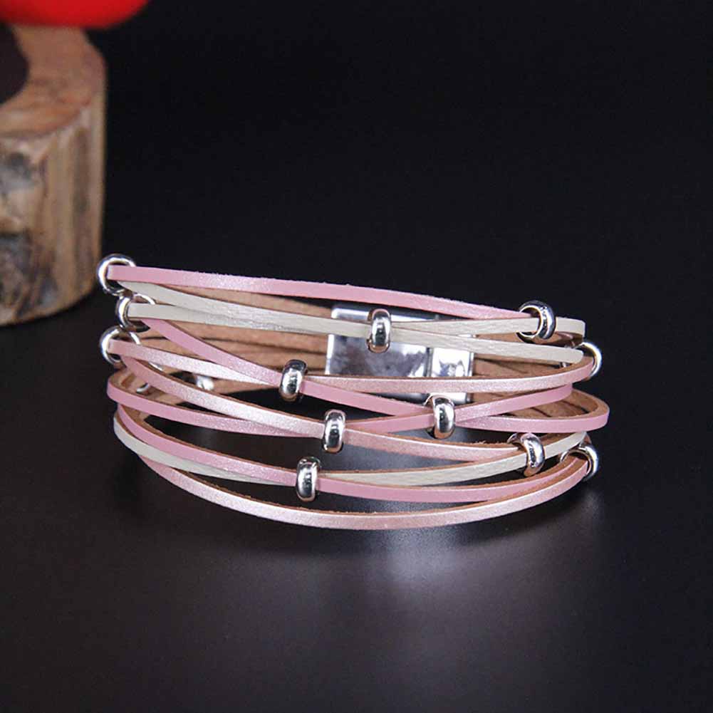 Hu Hu Hu Hu Hu Alat Bantu Pasang Kacamata♡ Gelang Tangan Kulit Asli Banyak Lapis Aksen Manikmaniksalib Dengan Kancing Magnet Untuk Wanita