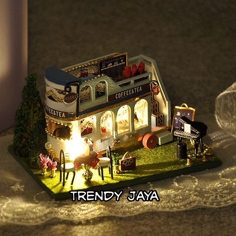 DIY Miniatur COFFEE BUS &amp; TEA BUS puzzle Craf (TC8-3 LED)