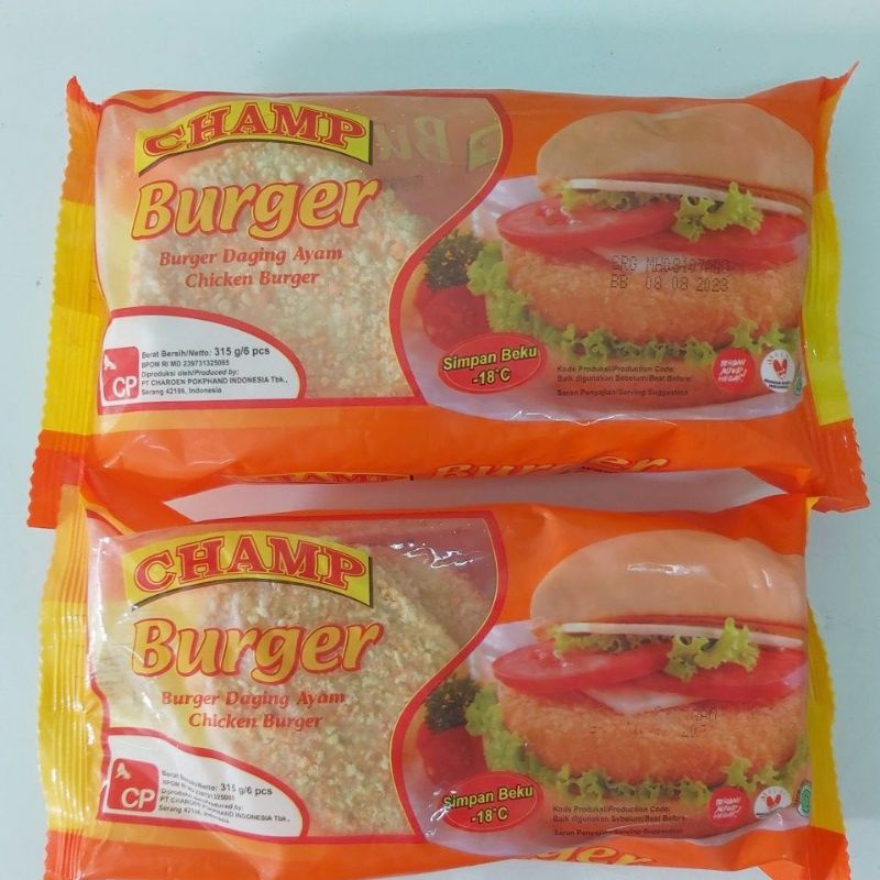 

Champ Chicken Burger isi 6pcs /Patties daging ayam 315gr