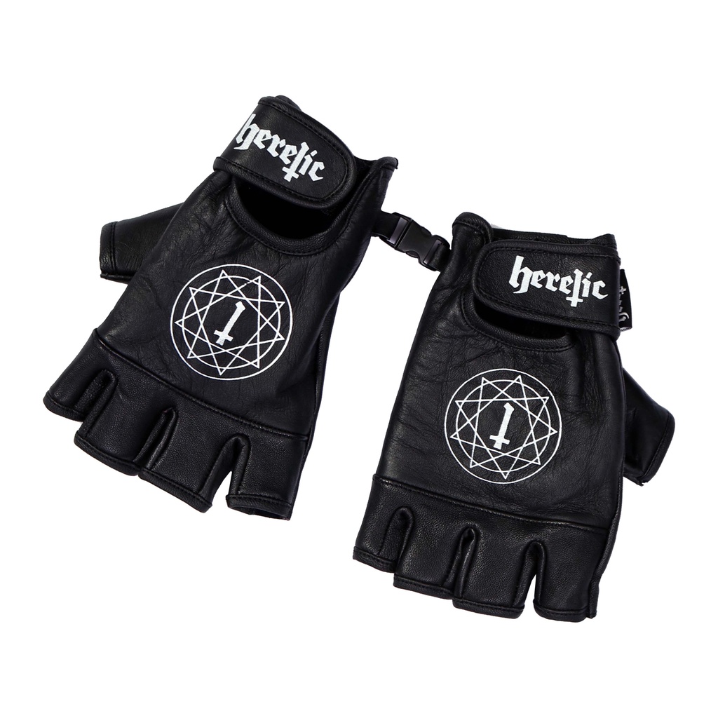 Heretic - Fingerless Leather Gloves - Sarung Tangan Kulit - Pentagram