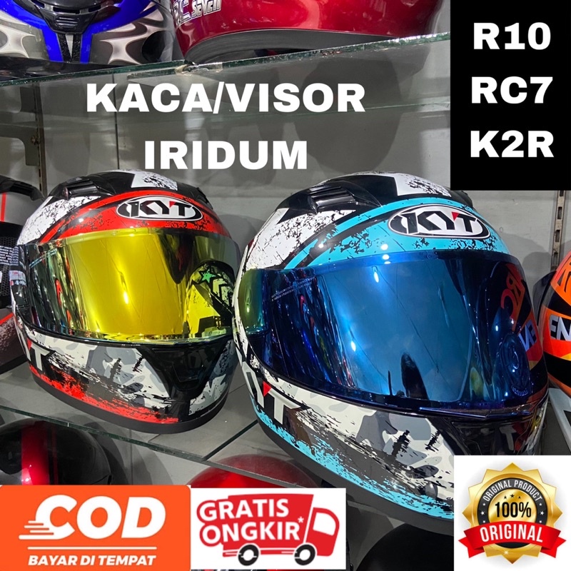 KACA/VISOR IRIDIUM HELM KYT R10/RC7/K2R,,,KACA HELM WARNA IRIDIUM GOLD,BLUE,PURPLE